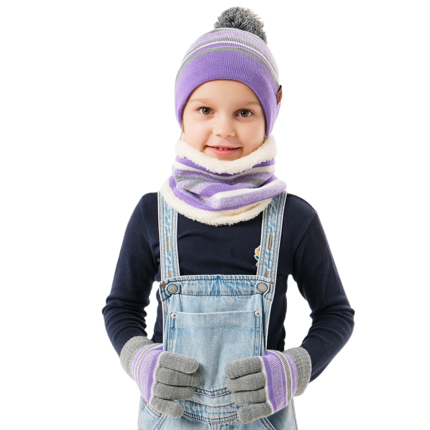 Moclever Knitted Hat Scarf Gloves for Kids, 3Pcs Unisex