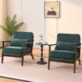 thumbnail image 3 of CQSXDA  Modern Design Fabric Cushioned Armchair with Wooden Armrests and Lumbar Pillow for Living Room or Office, Green, 3 of 16