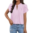 thumbnail image 2 of Fashion Shirts for Womens Summer Plus Size Casual Scooped Neck Short Sleeve V Neck Blouse Tshirts Trendy Pleated Tunic, 2 of 6