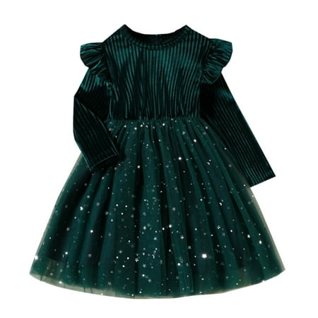 

QBGSAY Toddler Girls Dress Long Sleeve Star Sequin Princess Dress Clothes Sweet Cute Dresses
