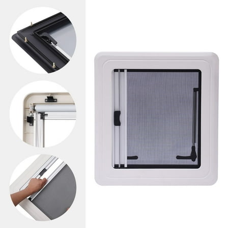 RV Caravan Hinged Window, Adjustable Angle, Sun Shade & Insect Screen