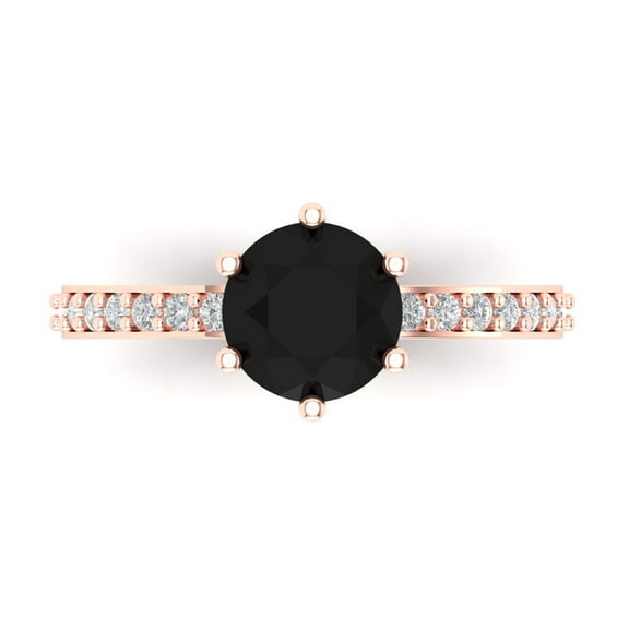 Clara Pucci 14K Rose Gold 1.71ct Onyx Solitaire with Accents Ring for Women