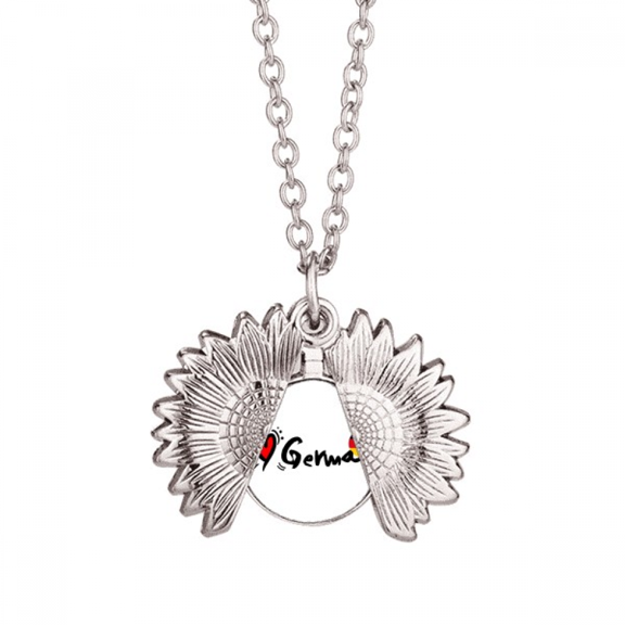 I Love German World Flag Heart Sunflower Necklace Pendant Locket Jewelry
