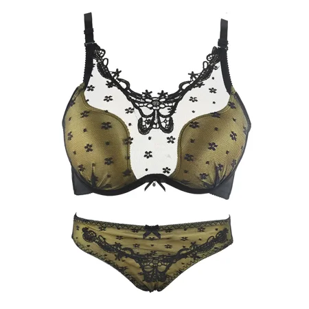 

Women‘s Sexy Lace Mesh Butterfly Embroidery Lingerie Set Breathable Mango Cup Anti-slip Bra & Bikini Panty Women‘s Lingerie & Underwear
