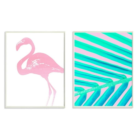 - The Stupell Home Decor Collection Flamingo Palm Leaf Wall Plaque - Set of 2
