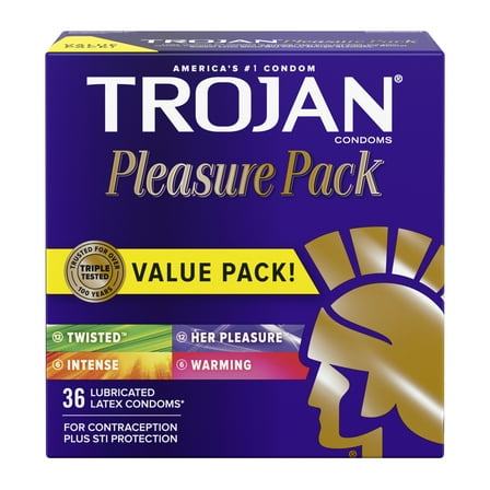Trojan Pleasure Pack Assorted Condoms, Lubricated Condoms Value Pack, 36 Count
