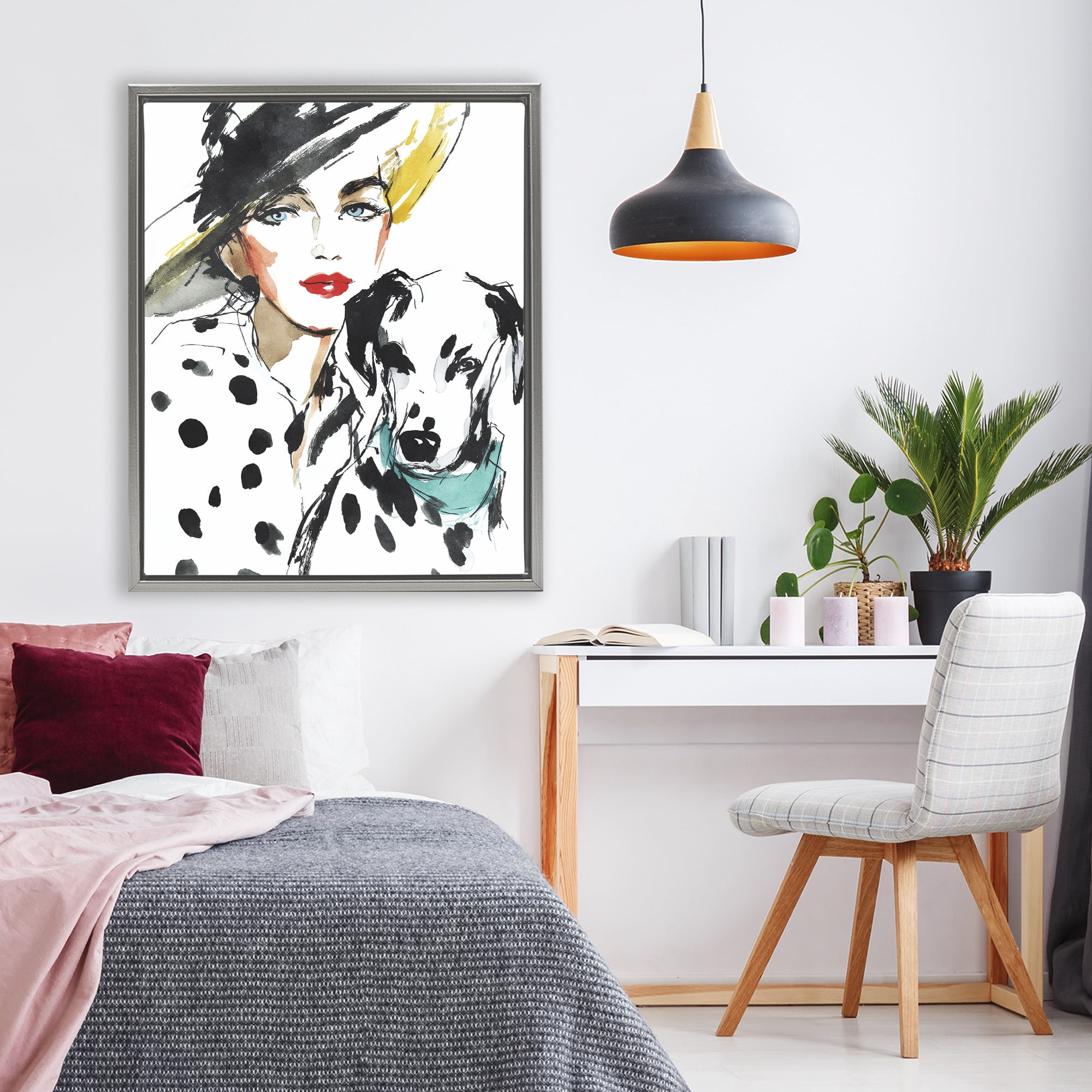 Stupell Industries Trendy Dalmatian Muse Gray Framed Floater Canvas Wall Art, design by Svetlana Aleynikova