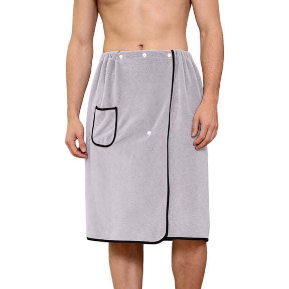 successthop Wrap Bath Towel for Men Soft Knee Homewear Snap After Bath Wear Pocketed Comfortable Winter Loungewear Gray