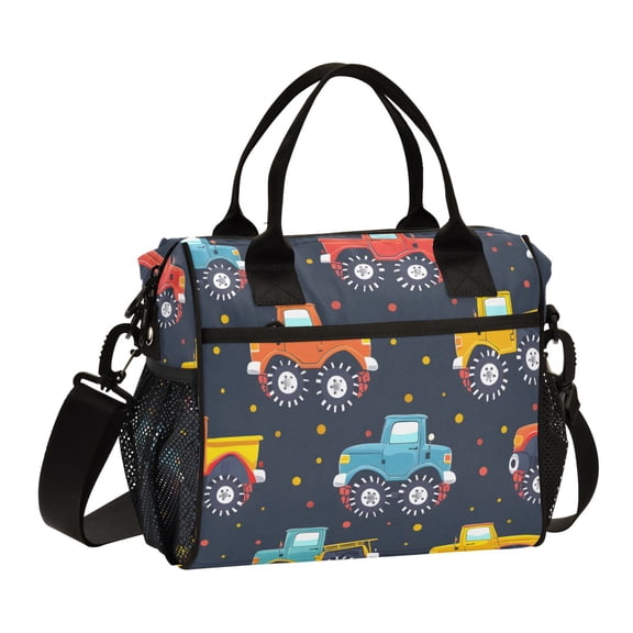 ALAZA Cute Vehicles Car Insulated Lunch Bag Reusable Tote Box Adjustable Shoulder Strap for Work Picnic