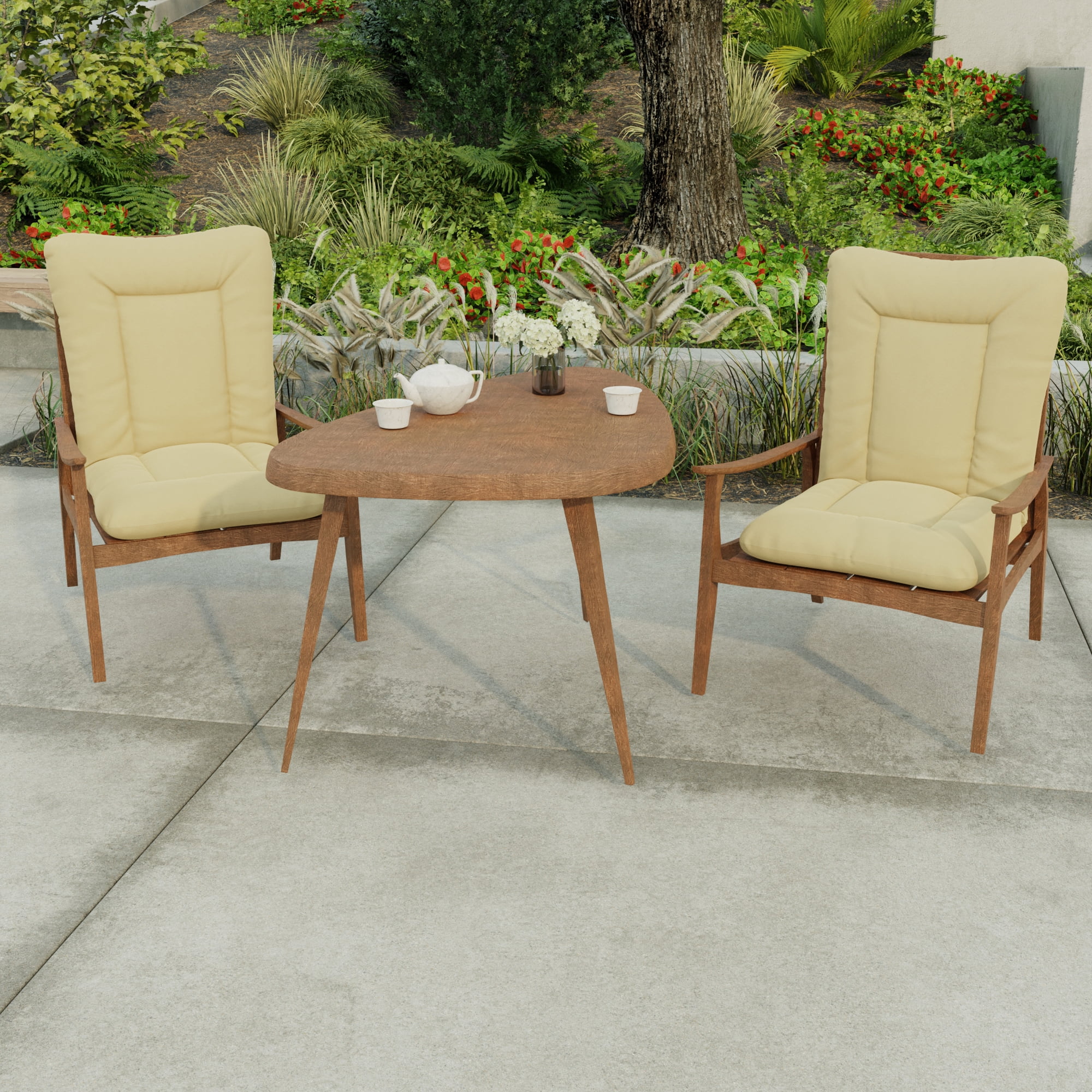Jordan Manufacturing 38" x 21" McHusk Birch Beige Crosshatch Rectangular Outdoor Wrought Iron Chair Cushion with Ties and Hanger Loop