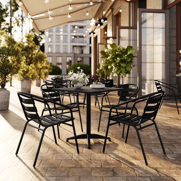 BizChair 5 Piece Stainless Steel Aluminum Indoor-Outdoor Table Set with Chairs, Black