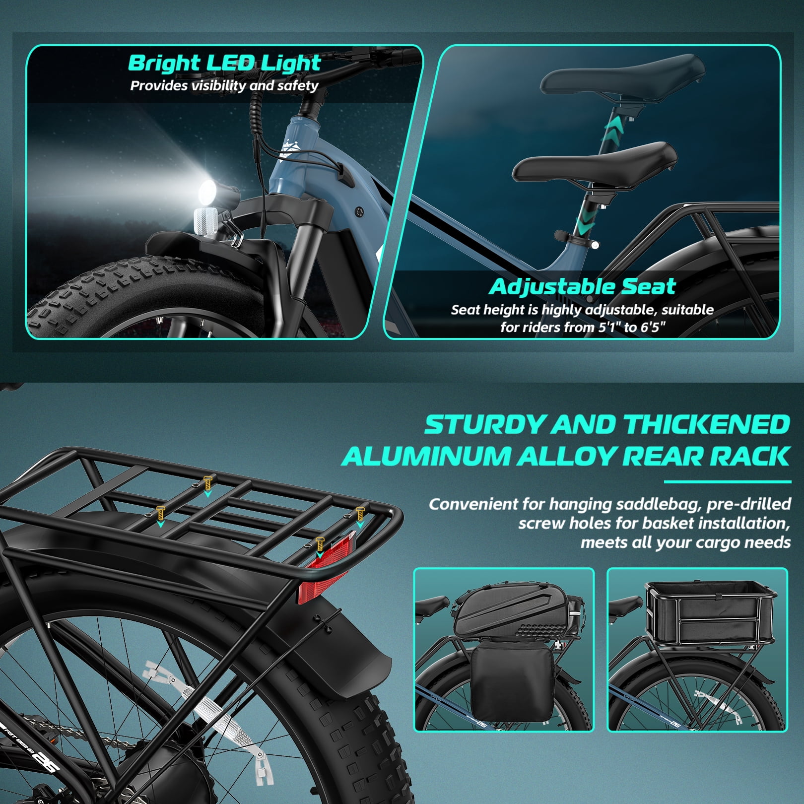 Vivi 26" x 4.0 Electric Bike for Adults, Peak 1475W Motor Fat Tire Ebike, 25MPH Electric Mountain Bike, 60Miles Electric Bicycle with 48V 15AH Battery, Torque Sensor, 7 Speed, Hydraulic Brake, 2849