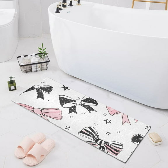 Bath Mat Soft Plush Non-Slip Absorbent Bathroom Rugs 39"x20" Bowknot Star