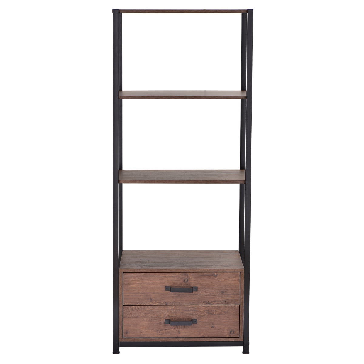 Kepooman 4-Tier Rustic Standing Bookshelf with 4 Open Storage Shelves & 2 Drawers, 23.6"L x 15.7"W x 59.8"H, Brown Kepooman 4-Tier Rustic Standing Bookshelf with 4 Open Storage Shelves & 2 Drawers, 23.6"L x 15.7"W x 59.8"H, Brown