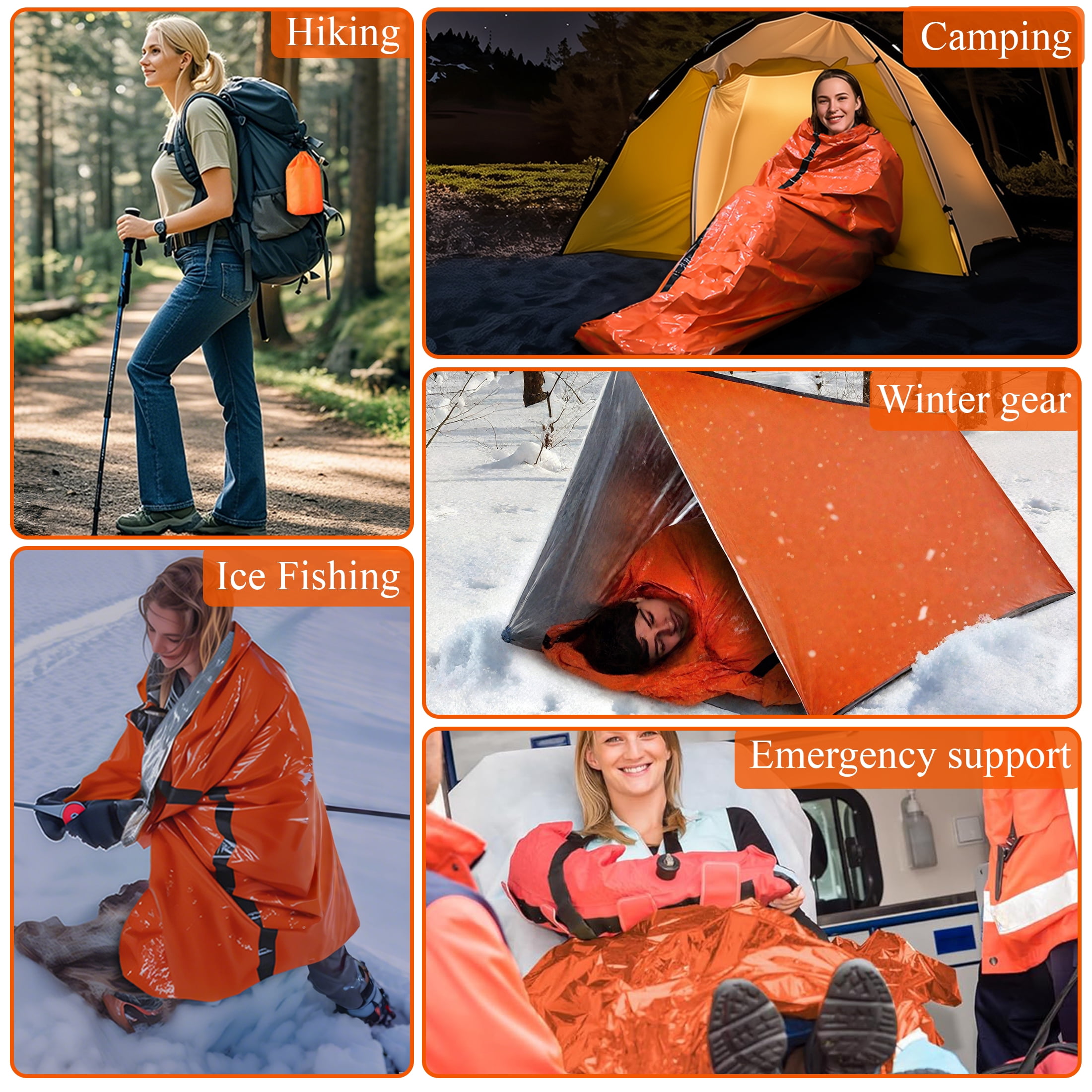 LANNEY Emergency Sleeping Bag 4 Pack, Portable Emergency Blanket Survival Gear and Supplies Bivy Sack with Whistles Waterproof Lightweight Thermal Mylar Sleeping Bag for Outdoor Camping Hiking