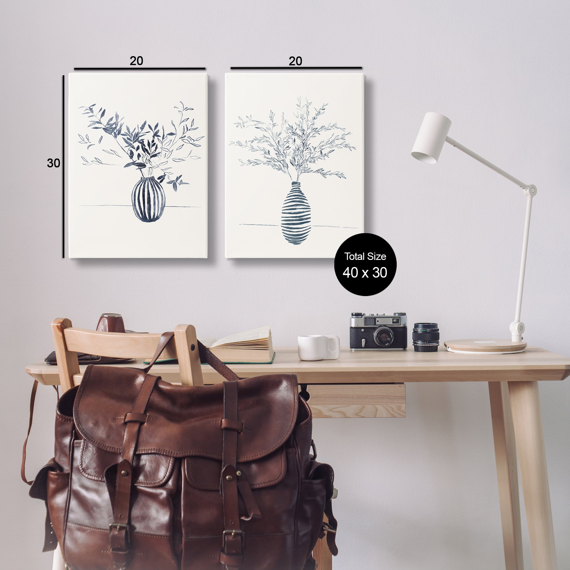Stupell Industries Striped Floral Table Vase Plants & Flowers Drawing Wrapped Canvas Art Print Wall Art, 20 x 30, Set of 2
