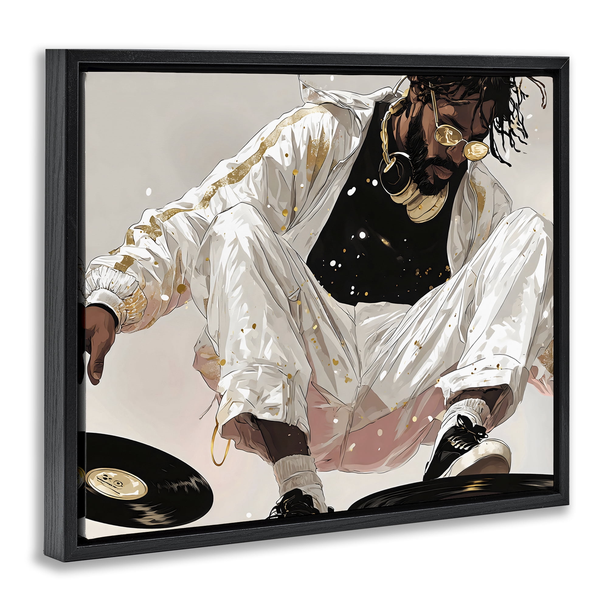 Stupell Industries Record Dance Stylish DJ Black Framed Floater Canvas Wall Art, design by Franklyn Gregory