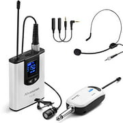 Wireless Headset Lavalier Microphone System -Alvoxcon Wireless Lapel Mic Best for IPhone, DSLR Camera, PA Speaker, Youtube, Podcast, Video Recording, Conference, Vlogging, Church, Interview,