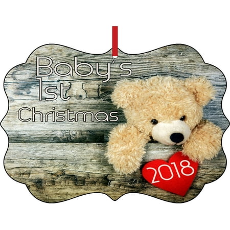 Babys First Christmas Teddy - Baby's 1st Christmas Ornament 2018 Teddy Bear First Elegant Semigloss Aluminum Christmas Ornament Tree Decoration - Unique Modern Novelty Tree Décor Favors