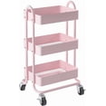 thumbnail image 2 of Carrito de Almacenamiento de Metal, Carrito de 3 Niveles con Ruedas,Estantes Almacenamiento,Organizador de Utilidad,Organizador con 2 Ruedas Cerradura y Asas, Ahorrar Espacio (Rosa), 2 of 9