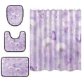 thumbnail image 2 of 4-Piece Bathroom Set with Waterproof Shower Curtain with Non-Slip Bath Mat, U-Shaped Mat & Toilet Lid Cover Pastel Purple Meadow, 2 of 8