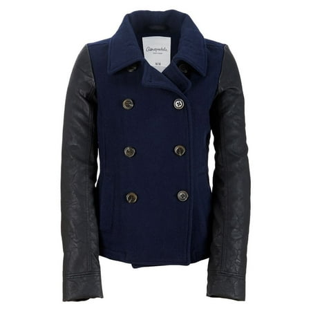 Aeropostale Womens Leather Sleeve Pea Coat