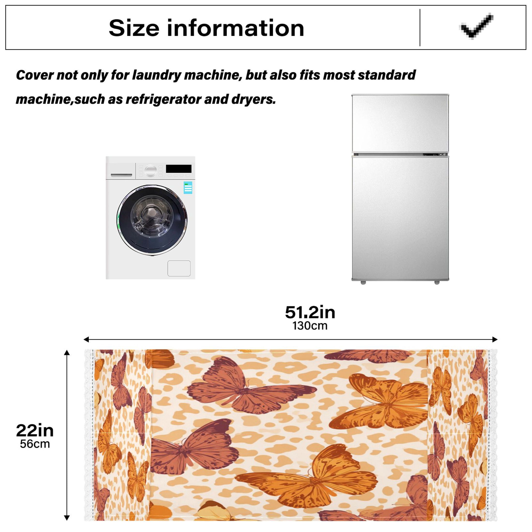 Washing Machine Cover 51.2x22in, Durable Polyester Dust Cover with Lace Trim and Side Pocket for Appliances Leopard Print Butterfly