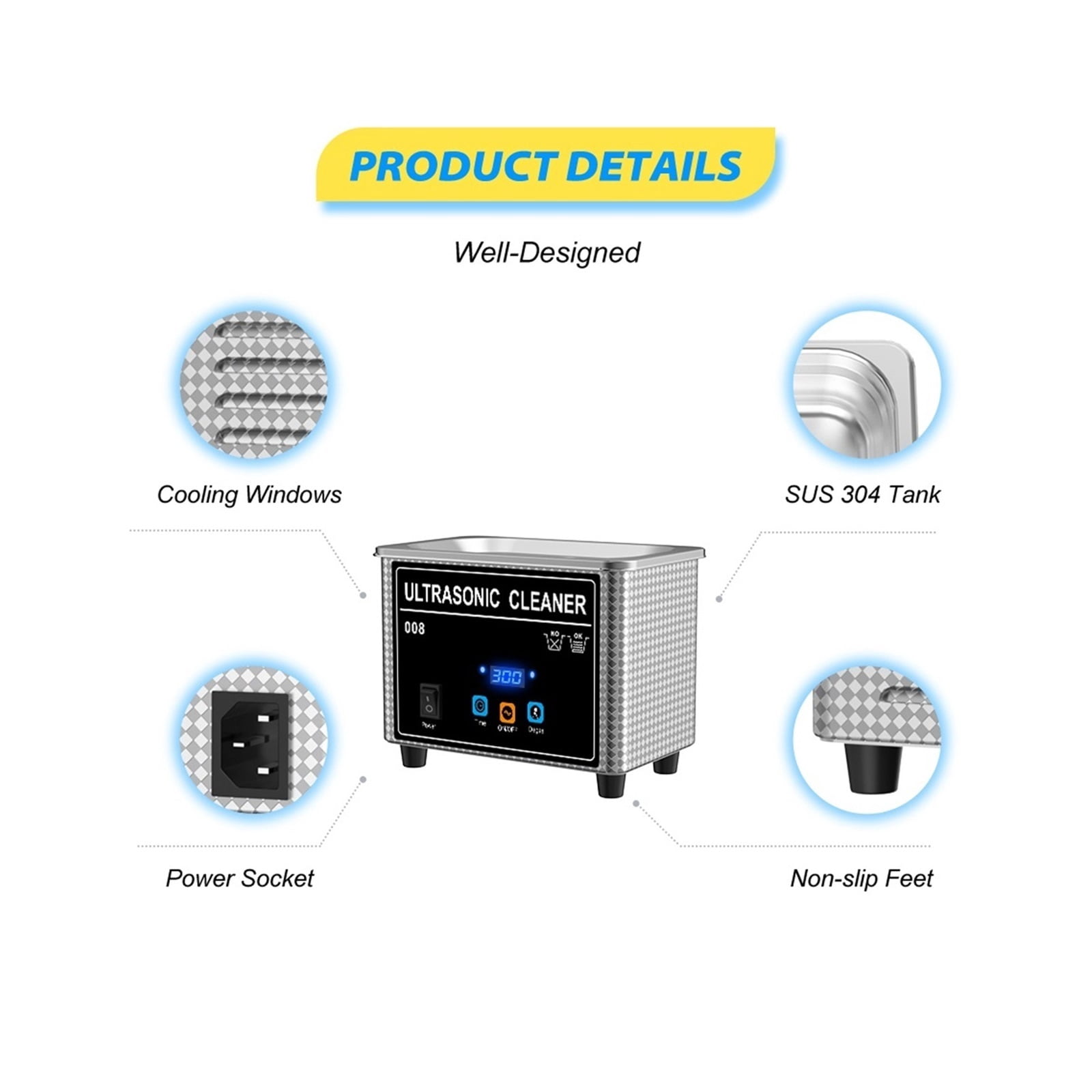 800ml Household Digital Ultrasonic Cleaner 80W Stainless Steel Bath Degas Ultrasound Washing for Watches Jewelry
