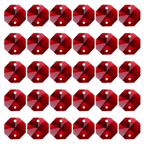 Cuentas de cristal K9 en forma de octágono con 2 agujeros, paquete de 30, cuentas de prismas de candelabro colgantes rojas oscuras