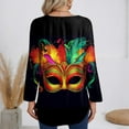 thumbnail image 5 of Resicozy Womens Mardi Gras Shirt Funny Mask Printed Pullover Fashion Party V Neck Long Sleeve Shirts Top Gray#1 L, 5 of 5