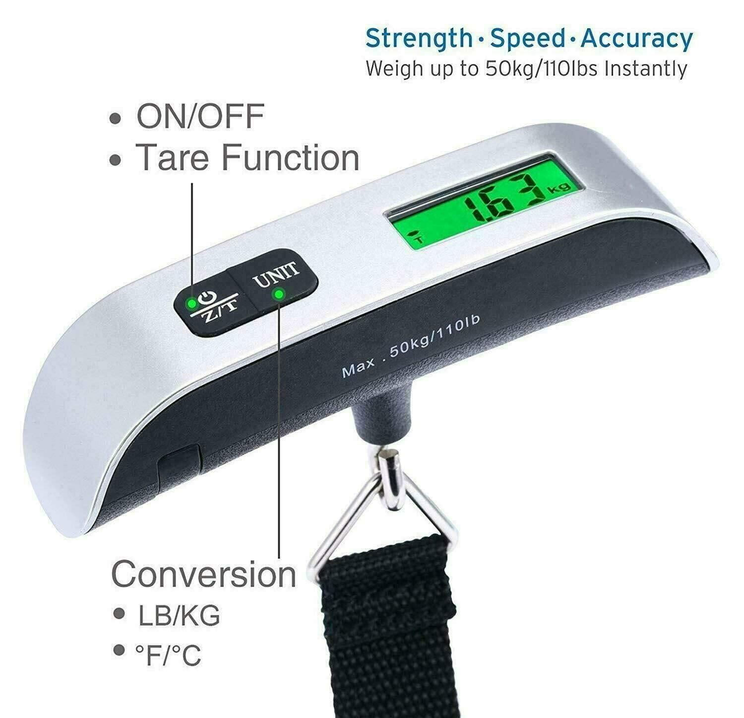 Luggage Scale Handheld Portable Electronic Digital Hanging Bag Weight  Scales Travel 110 LBS 50 KG 5 Core LSS-004 