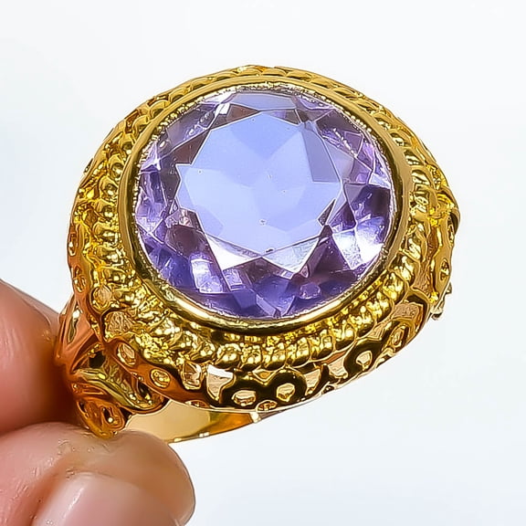 Amethyst 925 Silver 18k Gold Plated Ring Size 11|Handmade Ring, Gift for her, Purple Ring, Gemstone Silver Jewelry