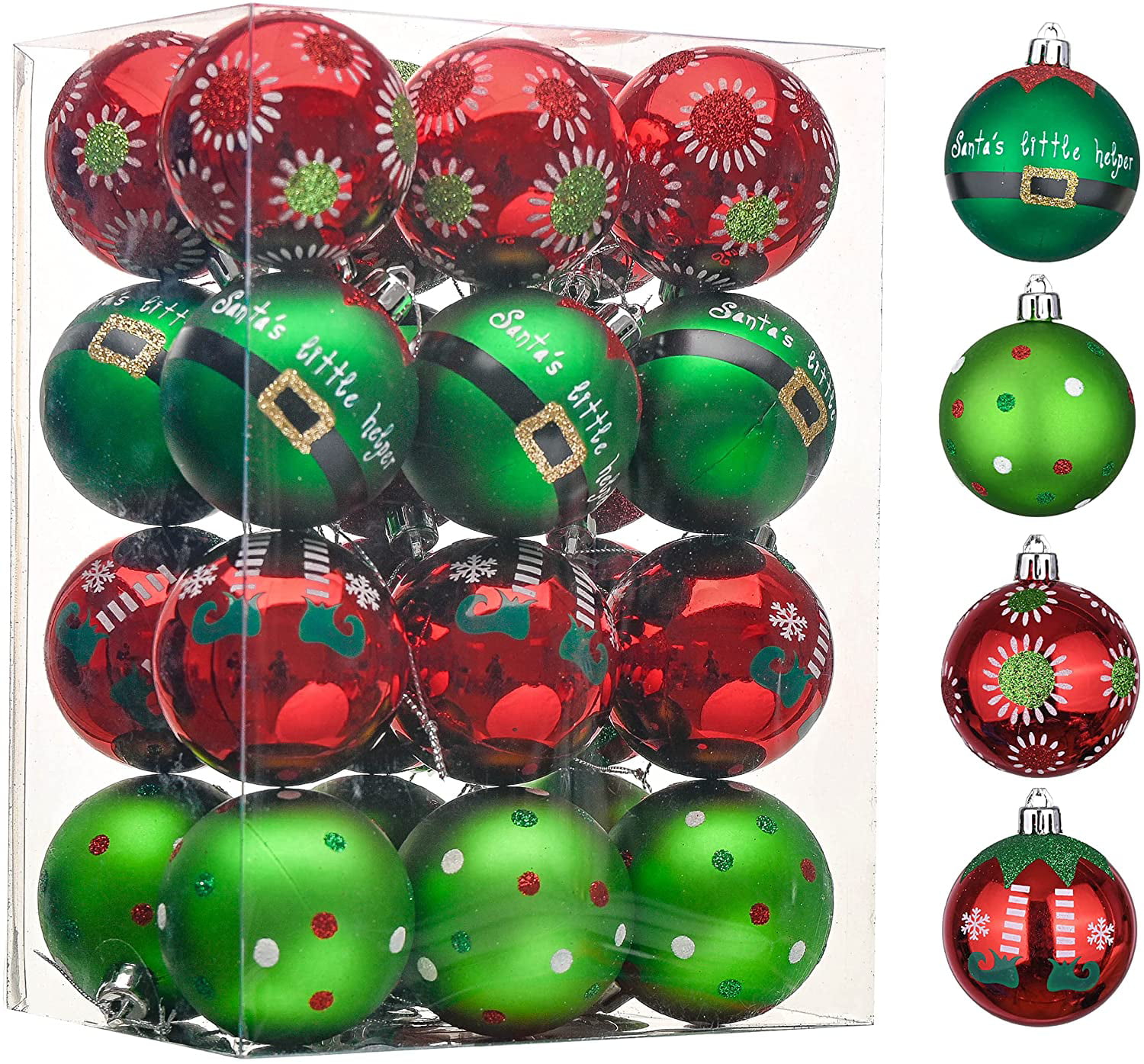 Valery Madelyn 24ct 60mm Delightful Elf Christmas Ball Ornaments Shatterproof Xmas Balls for Christmas Tree Decoration 