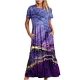 thumbnail image 2 of Jusqu'à 65 % de Rabais! Robes d'Été Mode pour Femmes 2024 Grande Taille Décontractées à Manches Courtes Col Ras du Cou Robe Décontractée Fluide à Étages Maxi Robe de Plage avec Poches Robe à Imprimé, 2 of 7