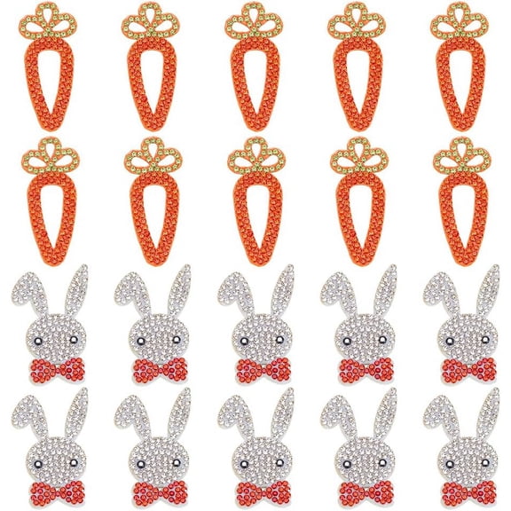 20 Pcs Beaded Applique Patches Easter Beaded Patches Bunny Rhinestones Patch Carrot Patch Easter Patches Clothes DIY Crafts Projects Gift Clothing Jacket Jeans Pants Decorations