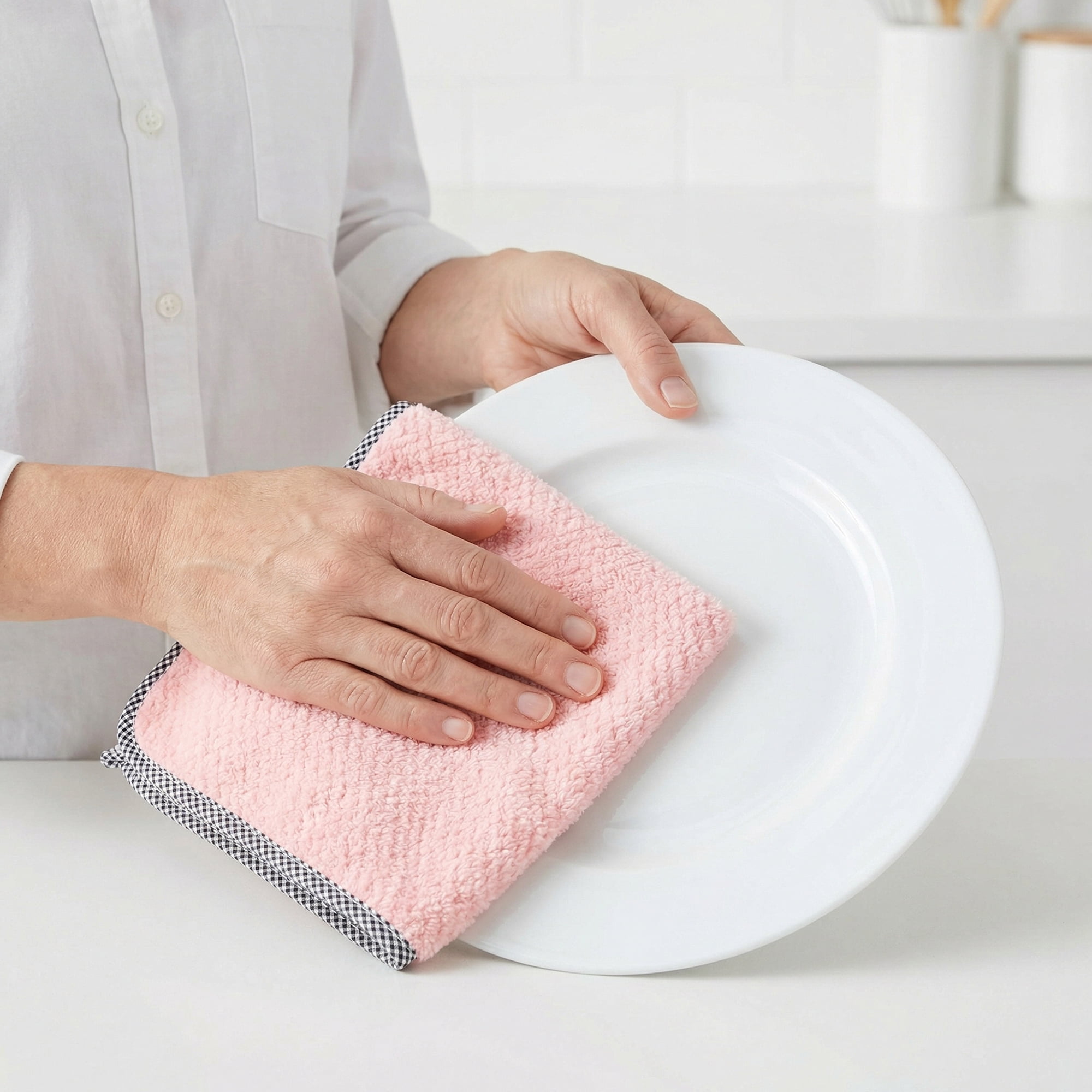 Unique Bargains 3Pcs Hanging Microfiber Reusable Kitchen Dish Cloths Light Pink 10" x 10"