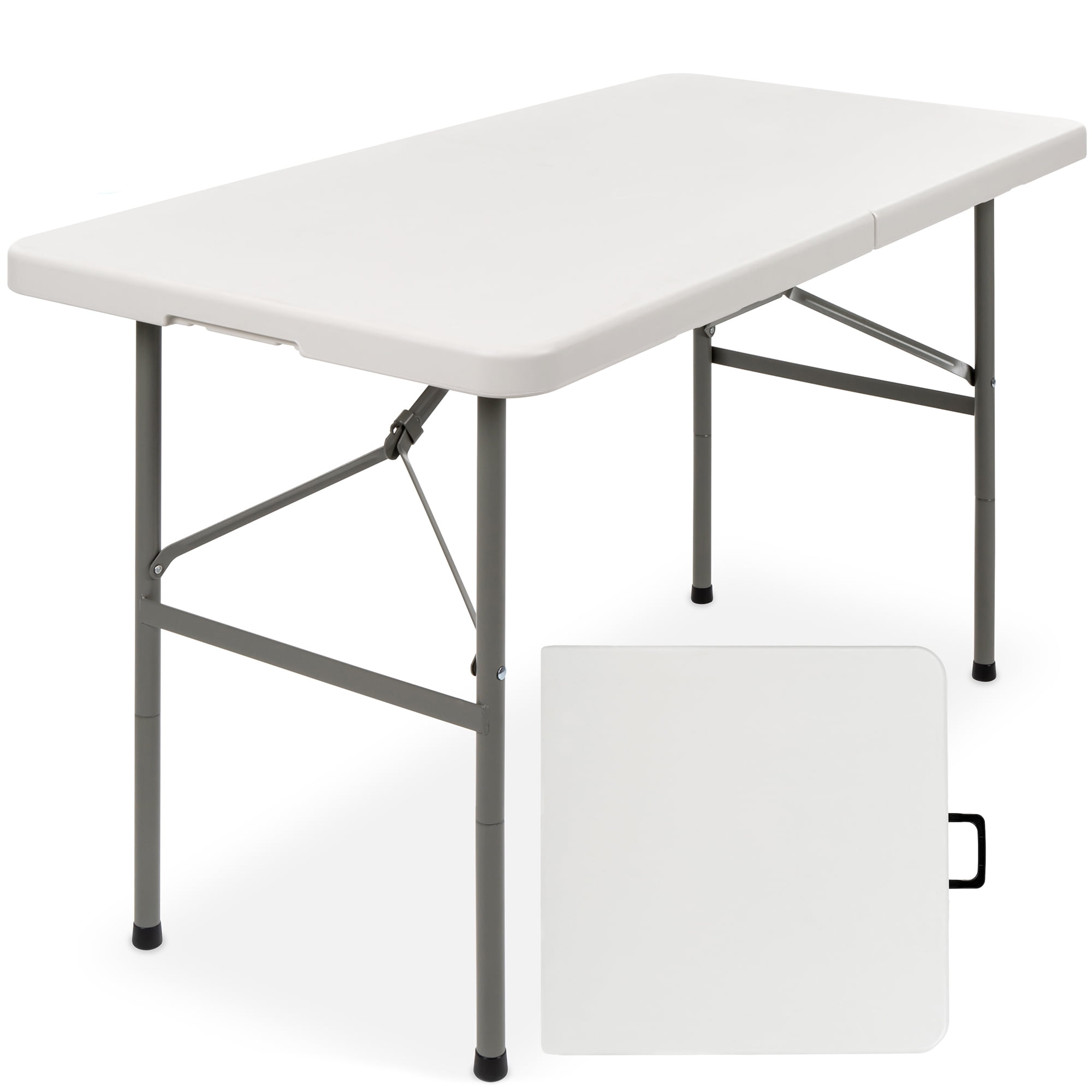 Essentials 60 Inch Round Top Center-Folding Light Weight White Utility Table 