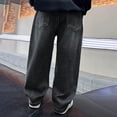 thumbnail image 6 of Efsteb Boys' Jeans Fleece-lined Straight Wide Leg Vintage Denim Pants with Pocket Elastic Waist Baggy Y2K Streetwear Trousers (Z_Black,11 Years), 6 of 7
