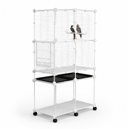 Large Flight Bird Cage with Storage and Perch for Parakeets, Cockatiels, and Finches