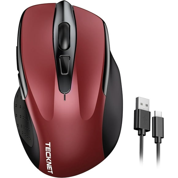 ERDS-Rechargeable Wireless Mouse, 2.4G Silent Mouse, Quiet Click, 6 Adjustable 4800 DPI, Cordless Computer Mouse, Ergonomic Mouse for Laptop, 6 Buttons USB Mouse for Chromebook, Ergo Grip - Red
