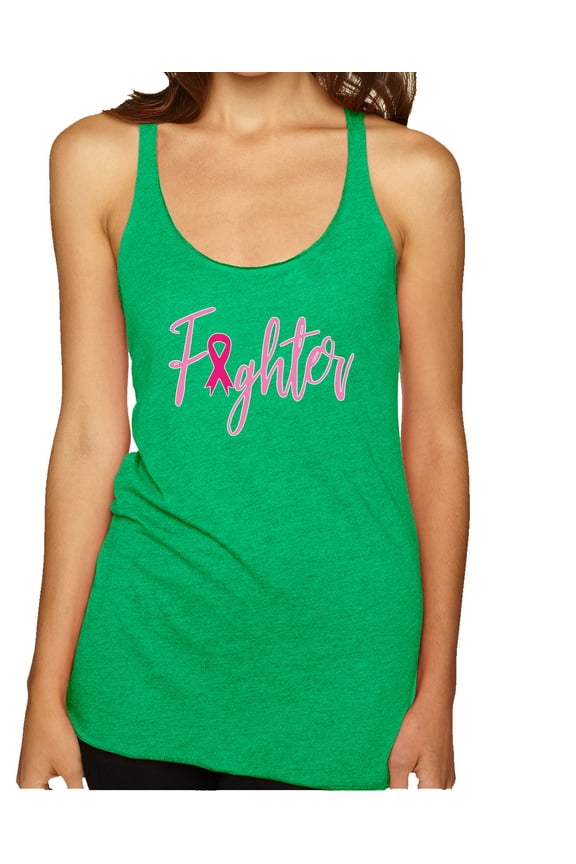 , Fighter Breast Cancer Survivor, Breast Cancer Awareness, Women Tri-Blend Racerback Tank Top, Envy, Medium