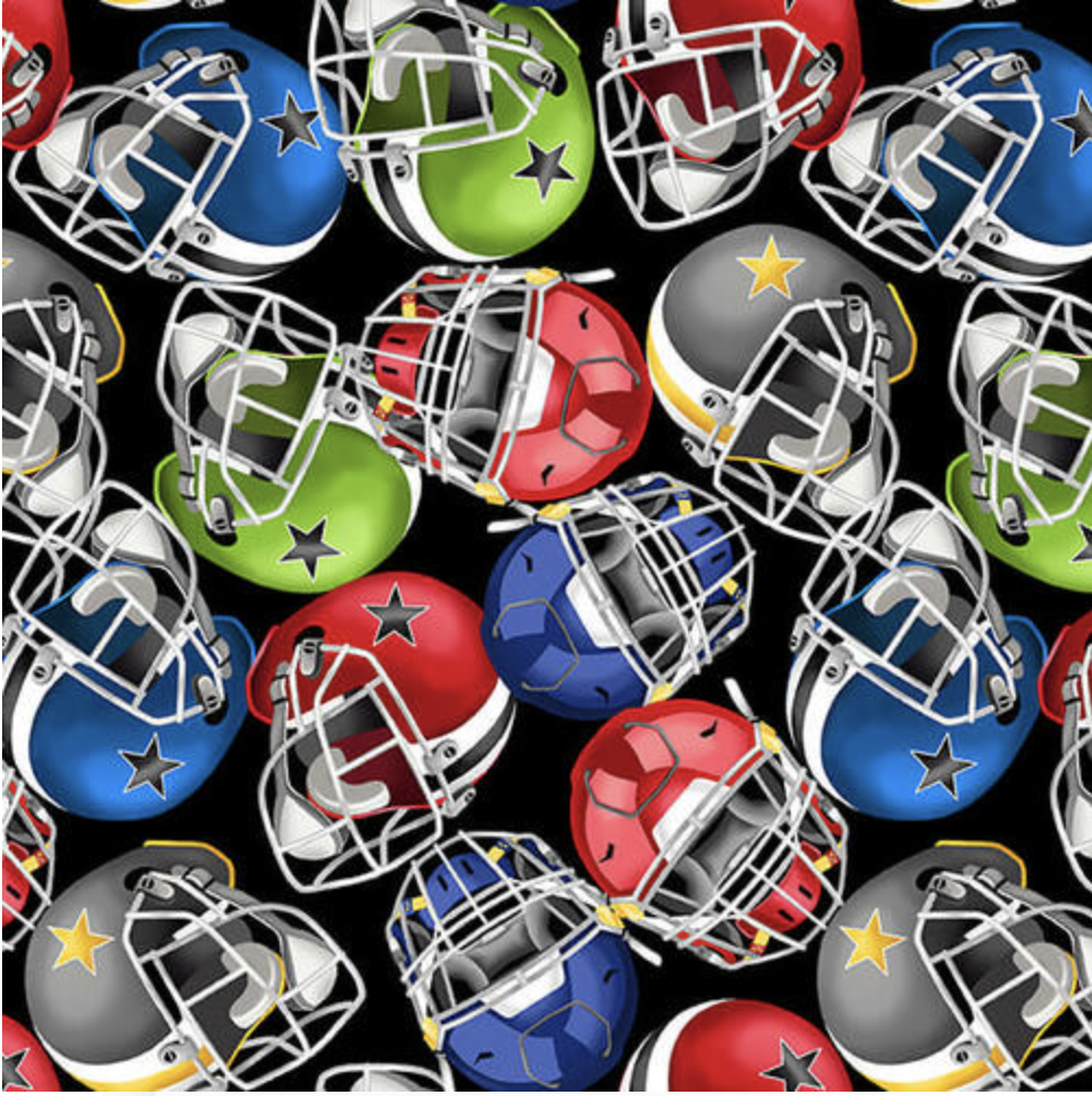 Football Helmets Black Cotton Fabric 
