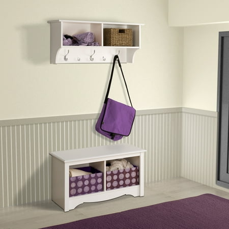 Prepac Entryway Twin Cubby Storage Bench  White