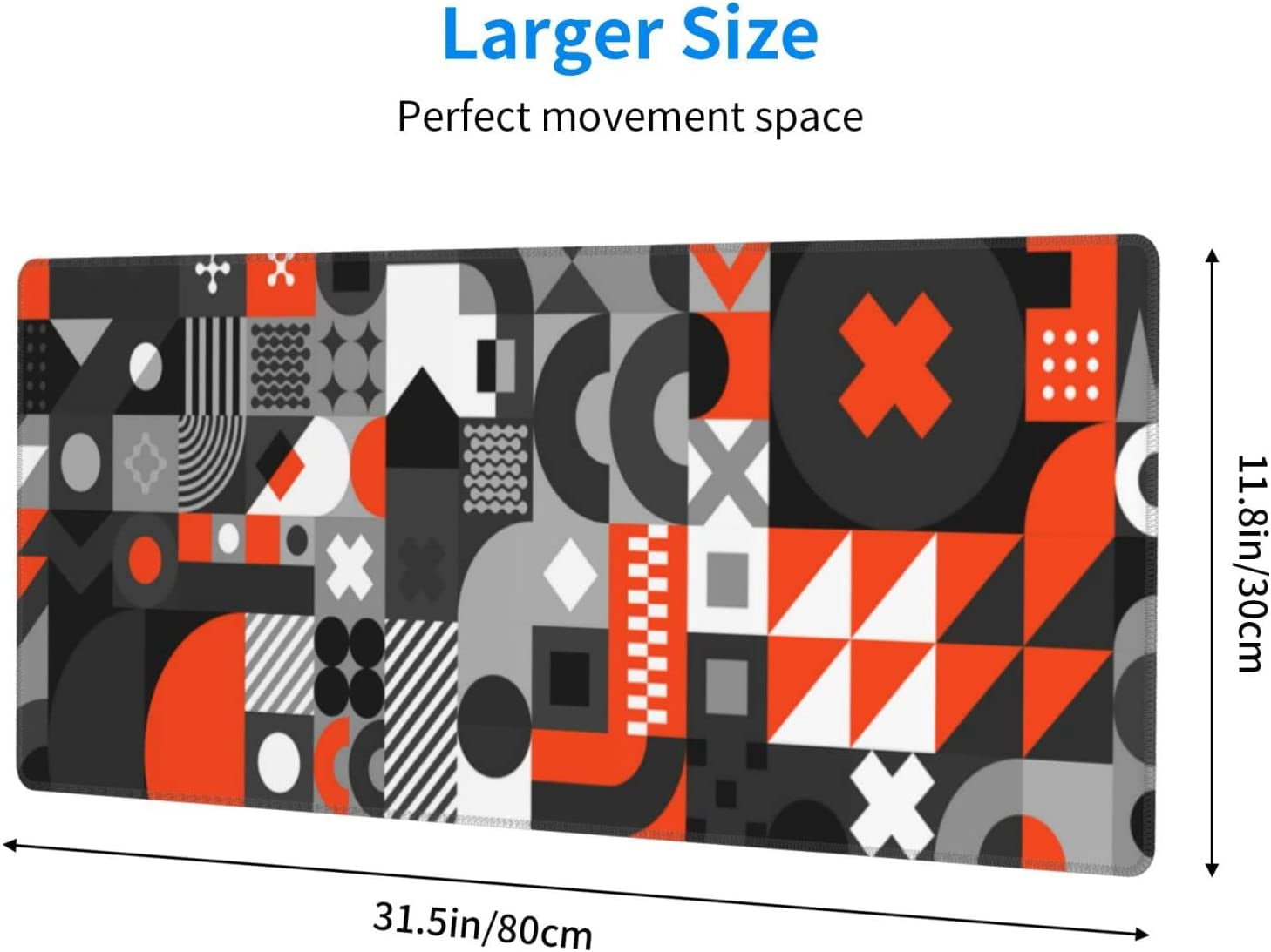 XL Large Gaming Mouse Pad with Stitched Edges, Abstract Geometric Extended Mousepad Desk Mat with Non-Slip, Big Long Keyboard Pad for Computer Laptop for Gamer Office Decor, (Dark Black, 31.5*11.8 In)