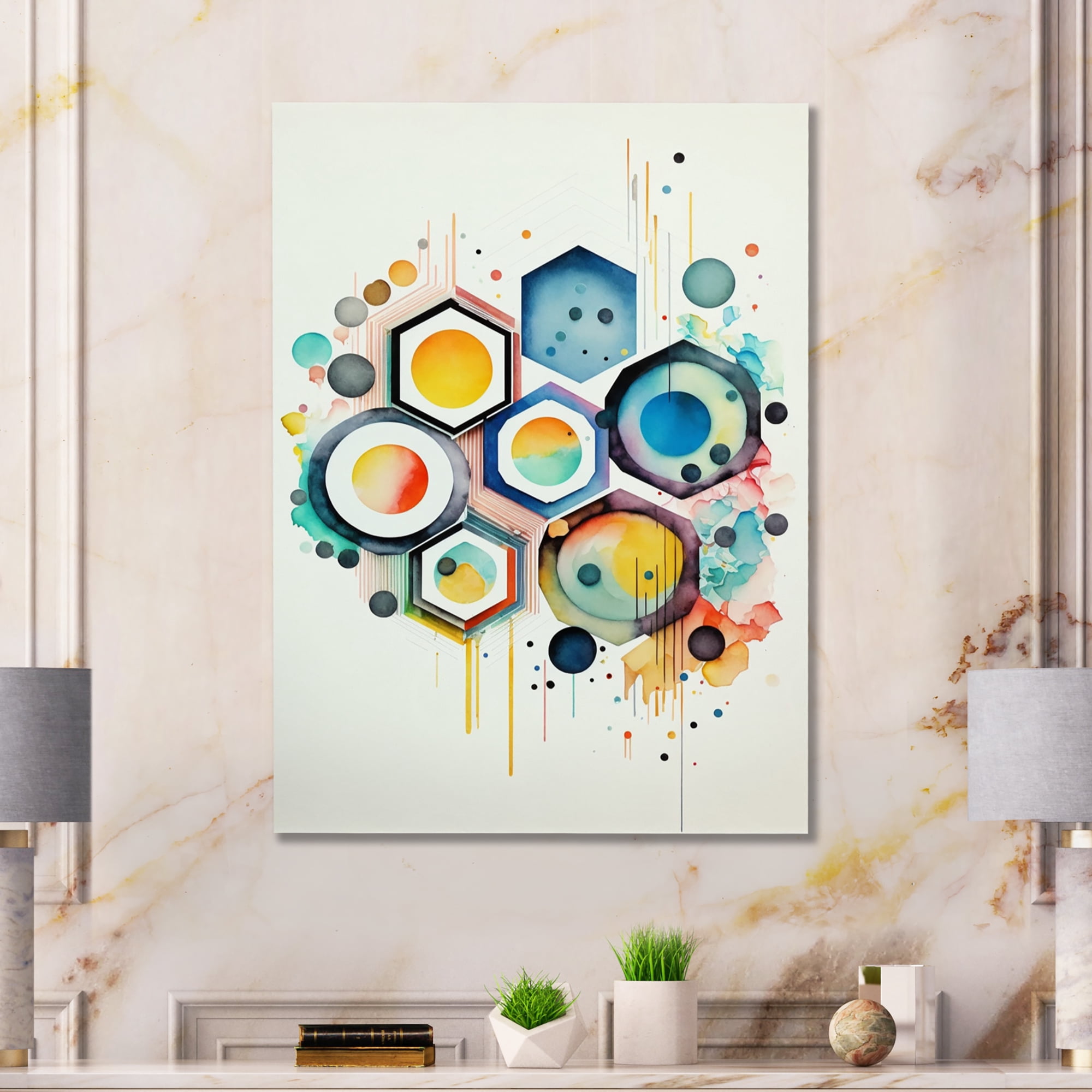 Designart Hexagon And Circular Abstract III Canvas Wall Art