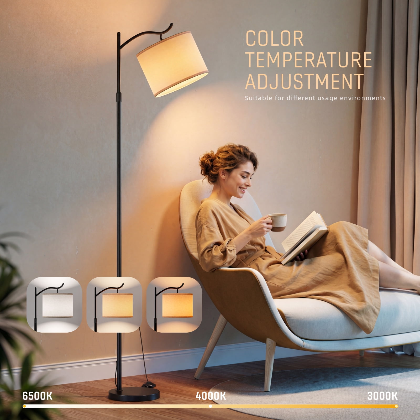 Fenbeli Smart Floor Lamp for Living Room Bedroom, RGB LED Floor Lamp with Remote & App, Dimmable Tall Standing Lamp, Adjustable Modern Reading Lamp
