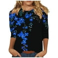 thumbnail image 2 of JTZGDY 3/4 Sleeve Tops for Women Cute Summer Floral Printed Three Quare Legnth Sleeves Basic Crewneck Tunic Blouse Loose Oversized Dressy Casual Graphic T-Shirts Multicolor#05 S, 2 of 6