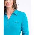 thumbnail image 2 of Karen Scott Women's Petite 3/4-Sleeve Polo Shirt Peacock Teal Size Petite Small, 2 of 3
