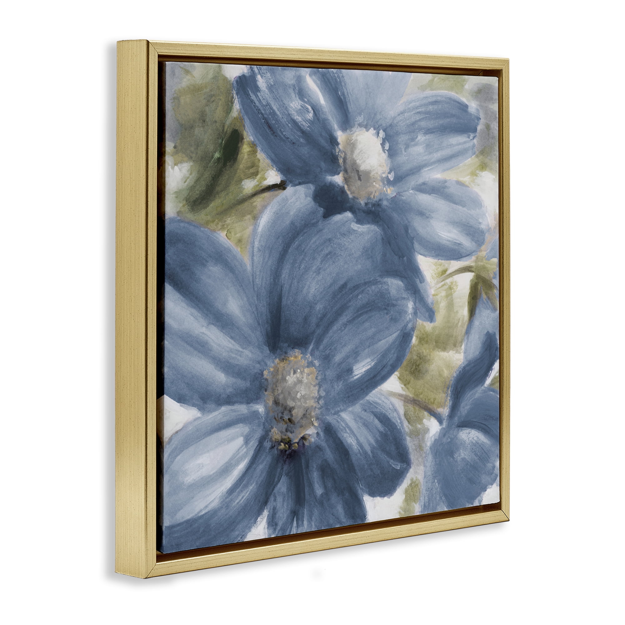 Stupell Industries Walk In Beauty Blue Flowers Gold Framed Floater Canvas Wall Art, design by Lanie Loreth