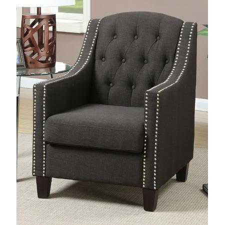- Poundex F1525 Bobkona Taden Nail Head-Trimmed Accent Chair, Ash Black